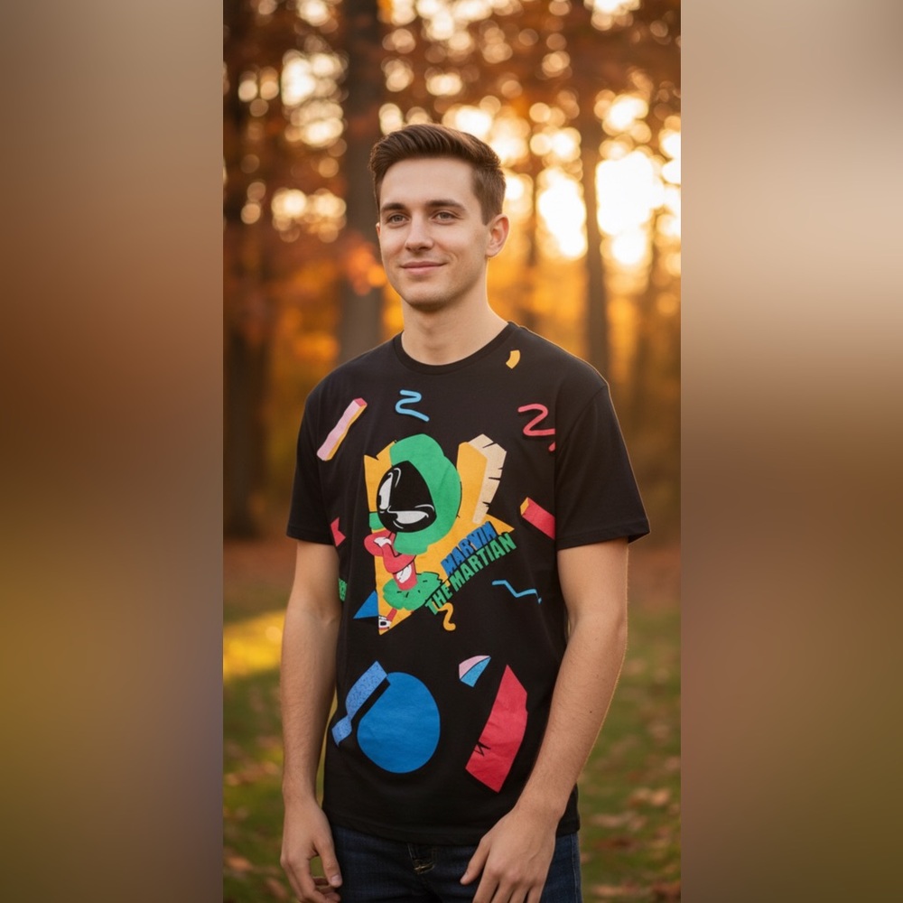 Looney Tunes Marvin the Martian Black‎ T-Shirt Men Size M Boxy Fit Retro 90’s